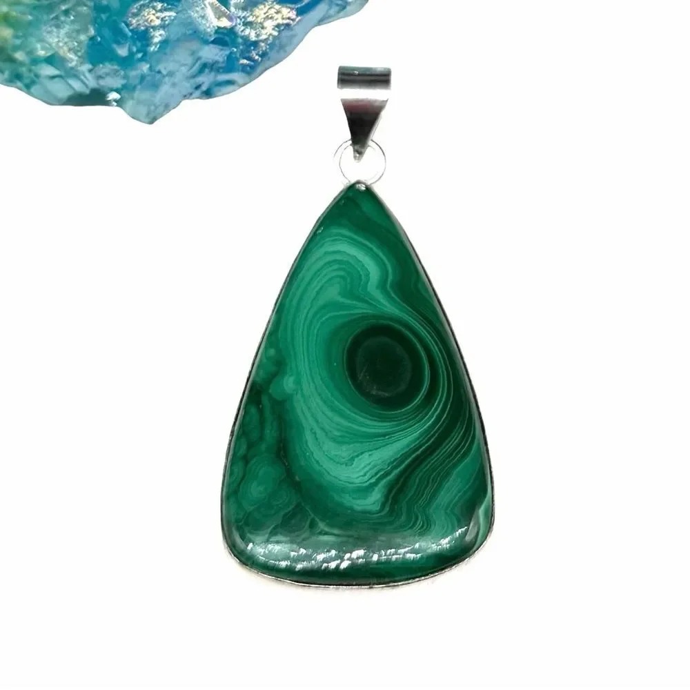 Malachite Necklace Pendant Solid 925 Sterling Silver Natural Stone Green